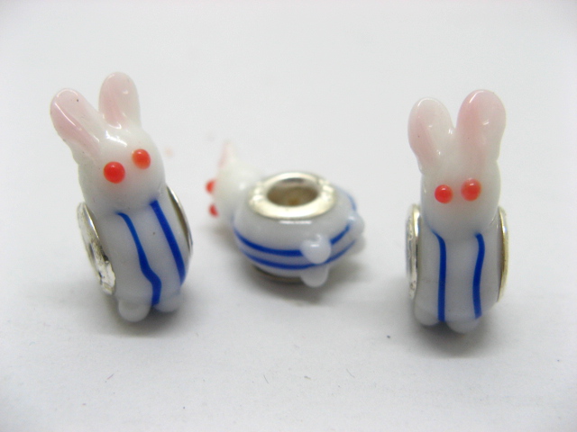 50 Blue Rabbit Glass European Beads be-g418 - Click Image to Close